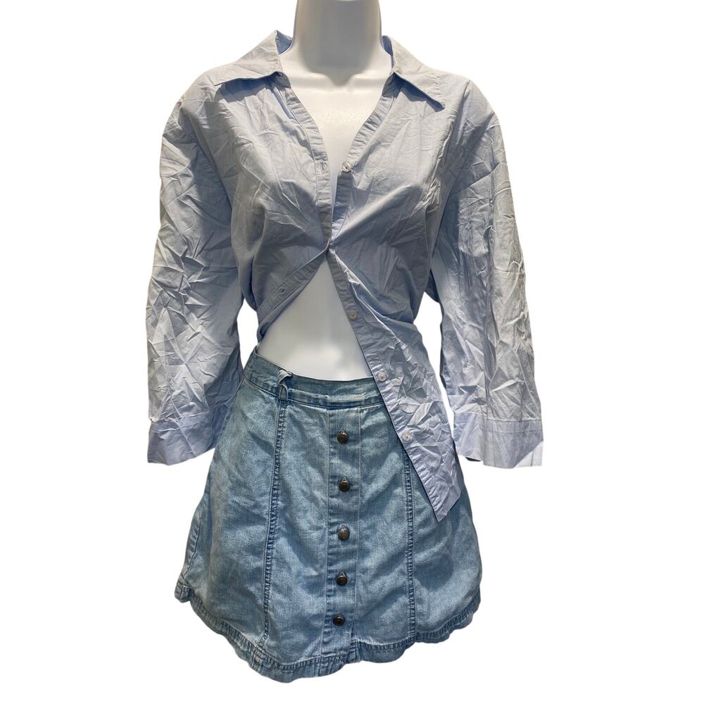 VTG Mossimo Women Plus Size Blue Button Up Floral Boho Blouse CottageCore